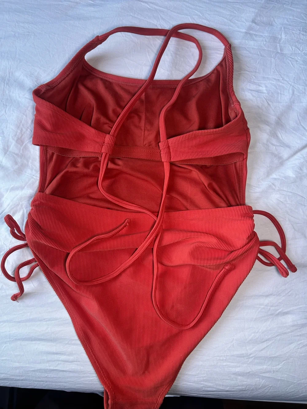 Xhilaration Red orange Ribbed One-Piece Swimsuit with Side Ties
